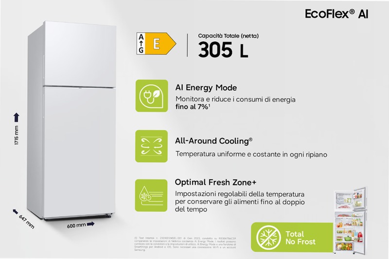 Frigorifero Doppia Porta Samsung EcoFlex AI 305L E 297lt