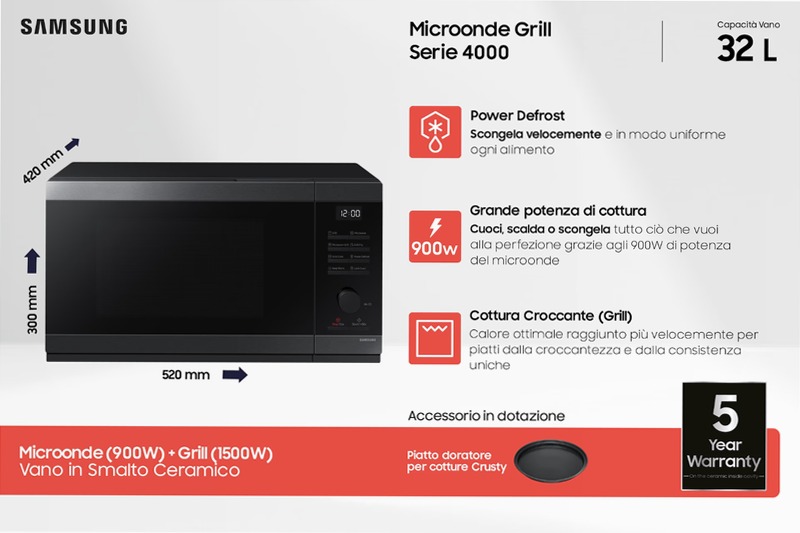 Microonde Samsung Grill MG32DG4524CGE1 Nero 32
