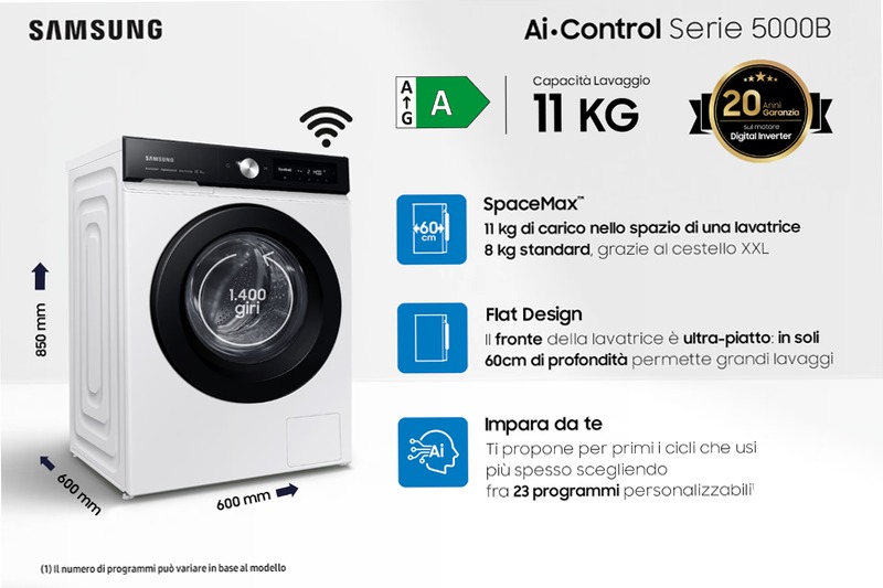 Lavatrice AI Control 11Kg WW11BB504DAE Bianco