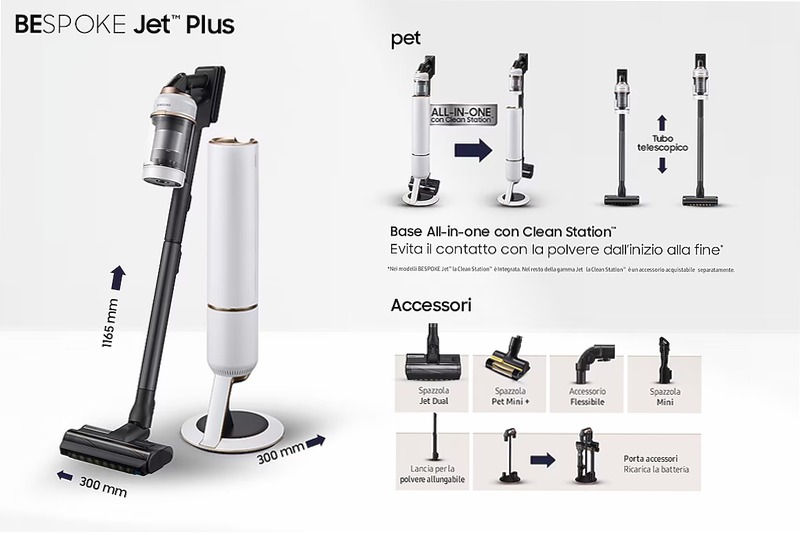 Aspirapolvere senza filo Samsung Bespoke Jet™ Plus pet 210W VS20B95823W