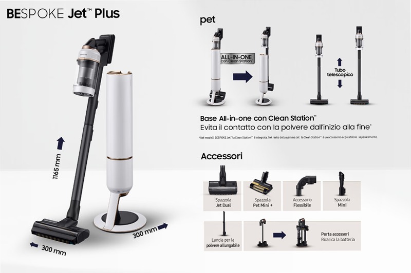 Aspirapolvere Samsung Bespoke Jet™ Plus VS20B95823W 2lt Nero 580w
