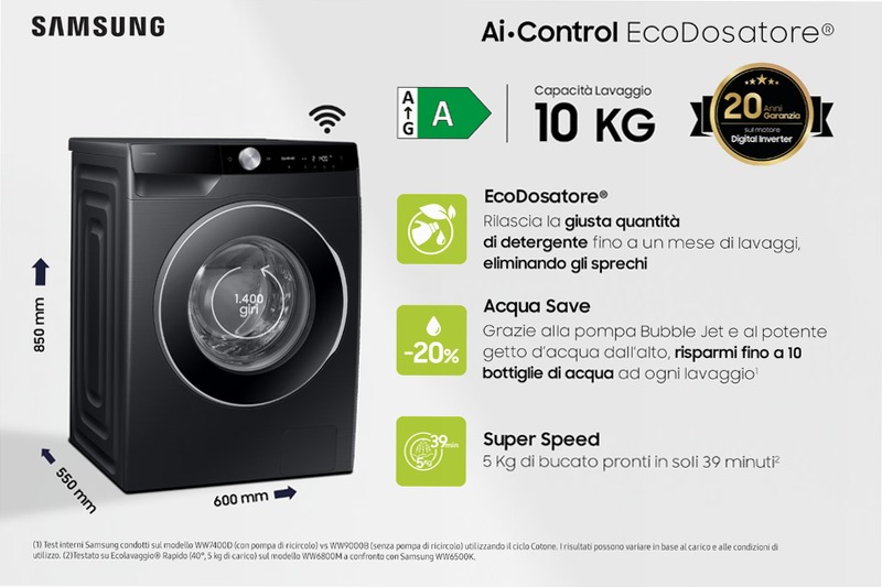 Lavatrice Samsung AI Control Ecodosatore 10Kg Nero