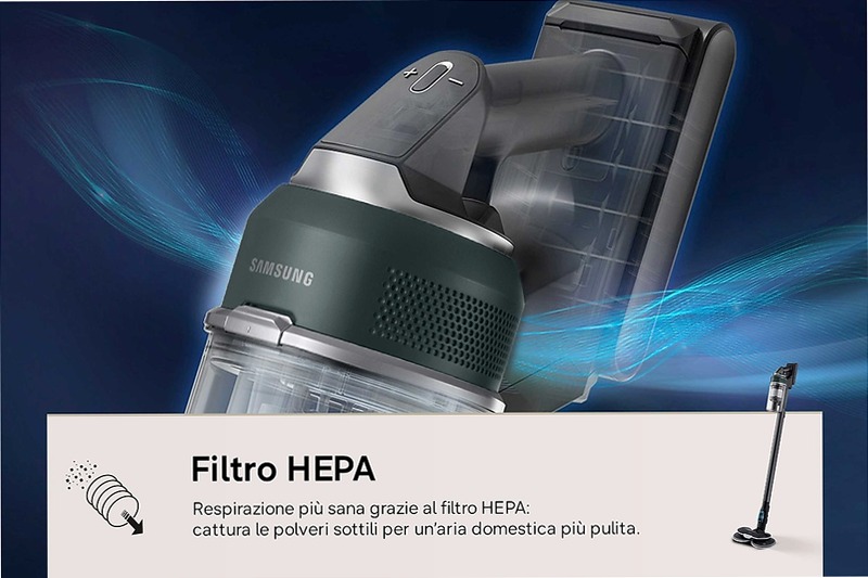 Aspirapolvere senza filo Samsung Jet 85S Premium 250W 60 min 2,43 kg con Spazzola Slim LED Teal Green | Samsung Italia