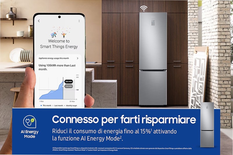 Frigorifero Combinato Samsung EcoFlex AI 2m 390L RB38C676CS9 Inox C