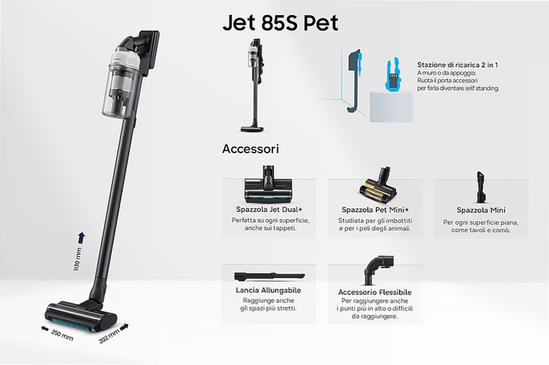 Aspirapolvere senza filo Samsung Jet 85S Pet 250W VS70H25WLG