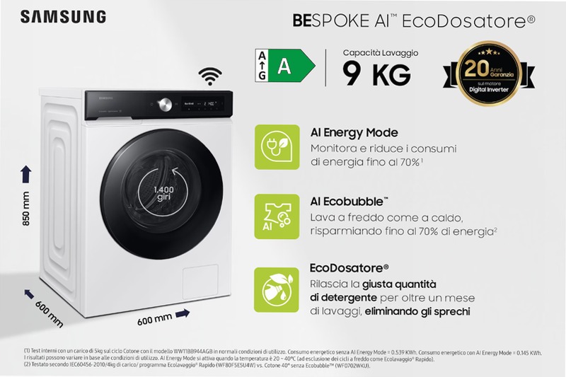 Lavatrice Samsung Bespoke AI™ Ecodosatore 9Kg Bianco