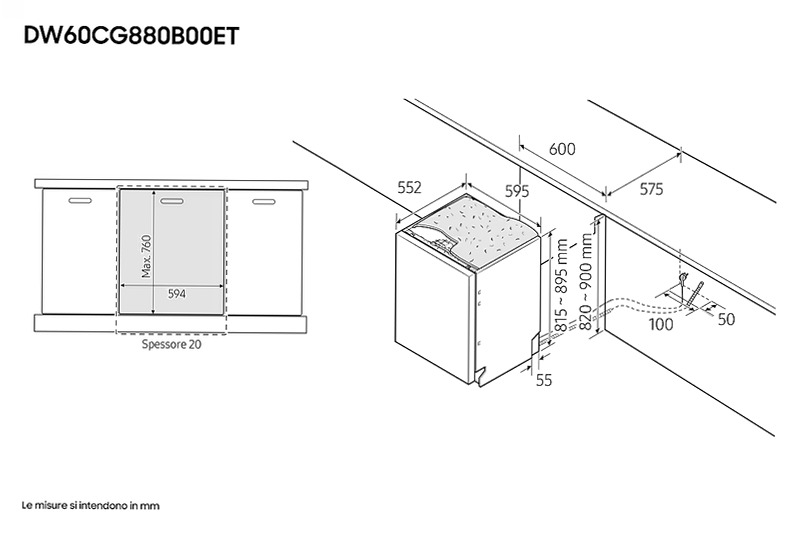 Lavastoviglie Samsung Serie 7 JetClean DW60CG880B00ET A 14 Incasso