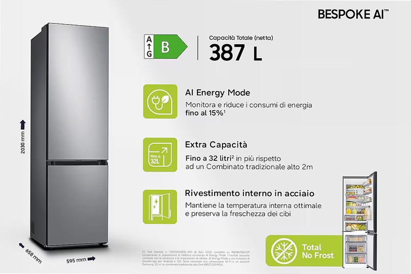 Frigorifero Combinato Samsung Bespoke AI 2m 387L RB38C7B5BS9/EF Inox B
