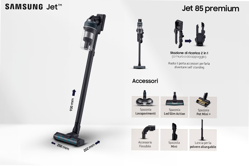 Aspirapolvere Samsung Jet™ 85 - Potenza e Pulizia Efficaci 0.8lt A Nero 580w