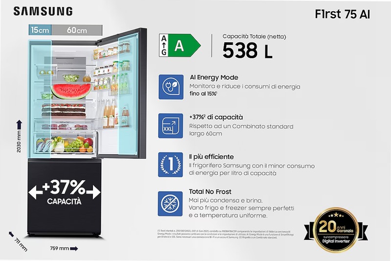 Frigorifero Combinato Samsung F1RST 75 AI Nero A