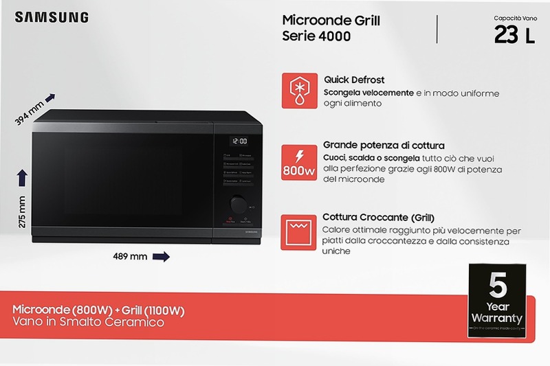 Microonde Samsung Grill MW4000D - Cottura Croccante 23L Nero 23