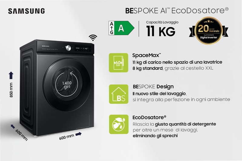 Lavatrice Bespoke AI™ Ecodosatore 11Kg WW11BB744DGB Nero