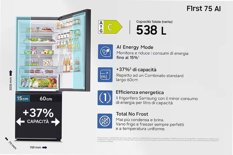 Frigorifero Combinato Samsung FIRST 75 AI Nero C