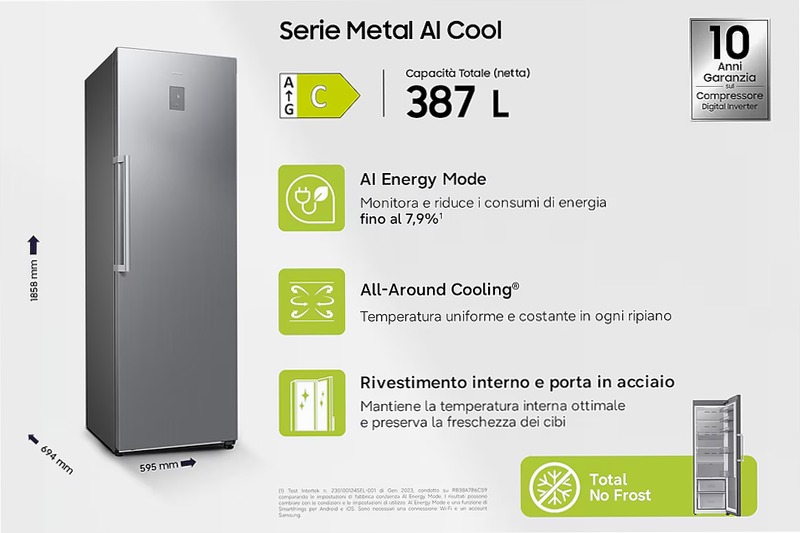 Frigorifero Monoporta Samsung Bespoke AI 387L RR70H39CCTEF Argento C