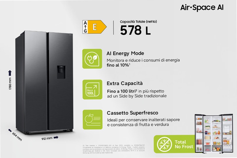 RS4000DC Side by Side con Grande Capacità E 578lt