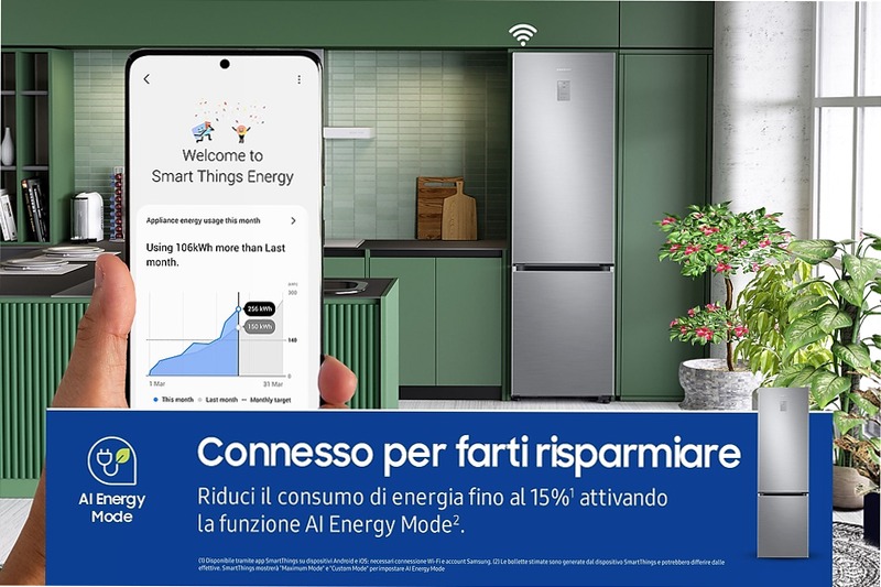 Frigorifero Combinato Samsung EcoFlex AI 2m 390L RB38C776CS9 Inox C