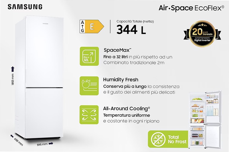 Frigorifero Combinato Samsung EcoFlex 1.85m 344L RB33B610EWW Bianco E