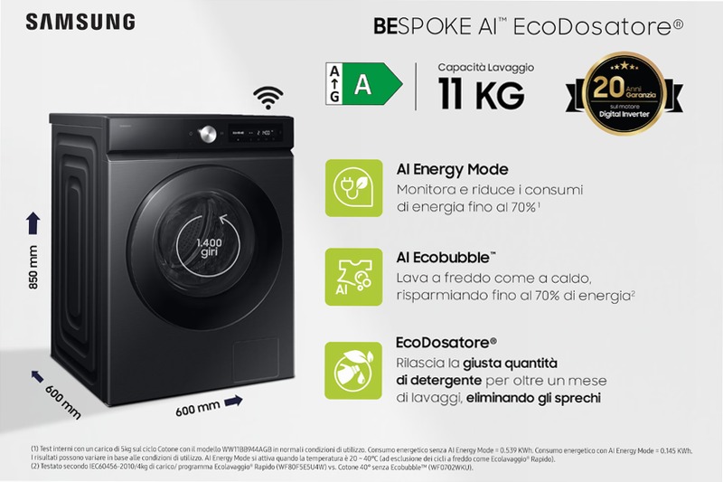Lavatrice Samsung Bespoke AI™ Ecodosatore 11Kg Nero