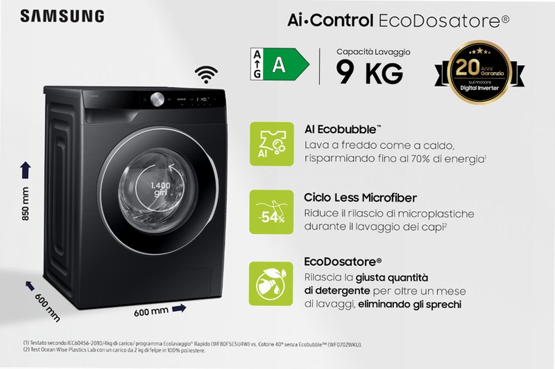 Lavatrice Samsung AI Control Ecodosatore 9Kg Nero