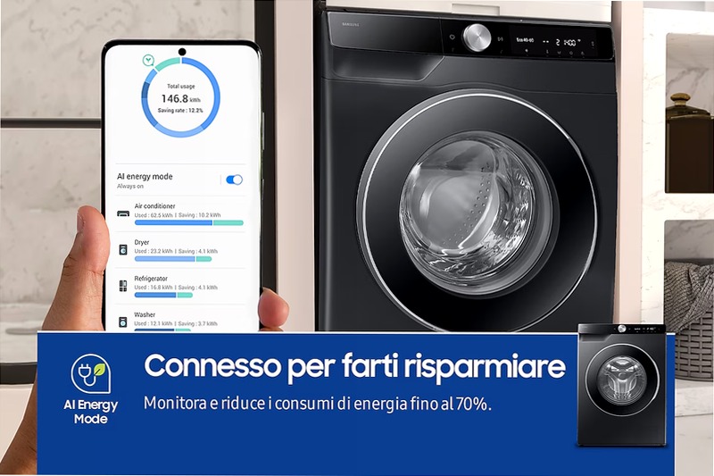Lavatrice Samsung AI Control Ecodosatore 9Kg WW90DG6U85LBU3 Nero