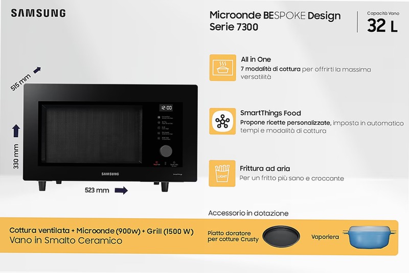 Microonde Samsung Combinato Bespoke Cottura Ventilata 32L 32 Nero