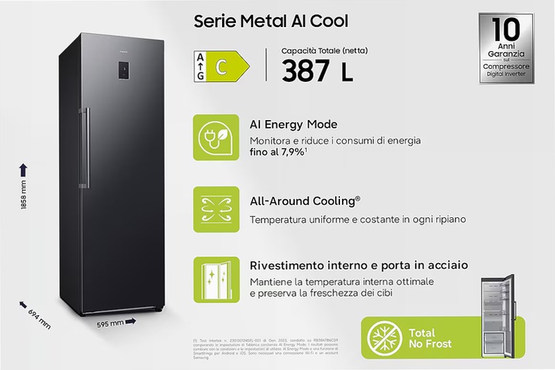 Frigorifero Monoporta Samsung Bespoke AI 387L RR70H39CCFEF Nero C