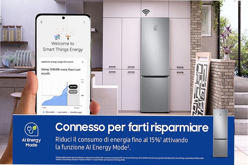 Frigorifero Combinato Samsung EcoFlex AI 2m 390L RB38C675CS9 Inox C