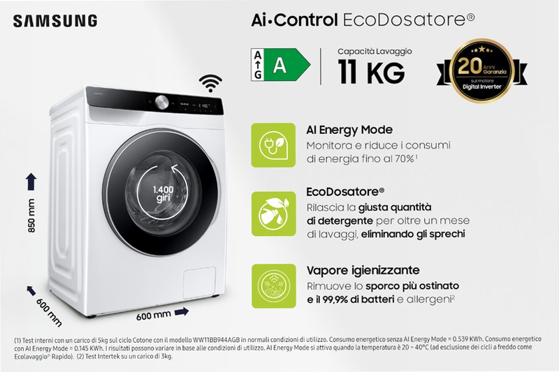 Lavatrice Samsung AI Control Ecodosatore 11Kg Bianco