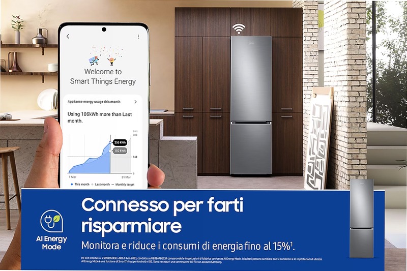 Frigorifero Combinato Samsung EcoFlex AI 2m 390L RB38C705CSR C