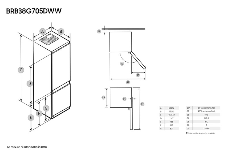 Frigorifero Combinato Samsung F1RST 75 AI Bianco D Incasso