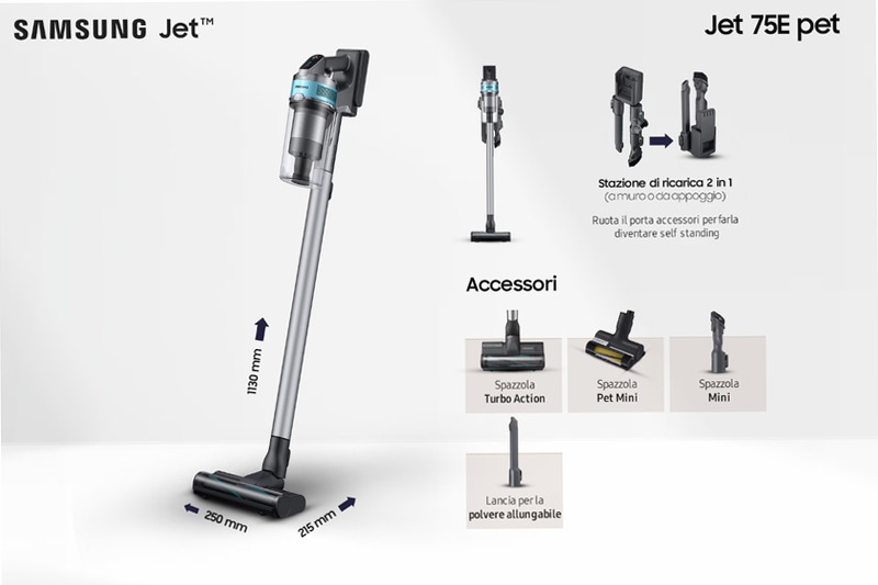 Aspirapolvere Samsung Jet™ 75E VS20B75AGR1 0.8lt A Nero 550w
