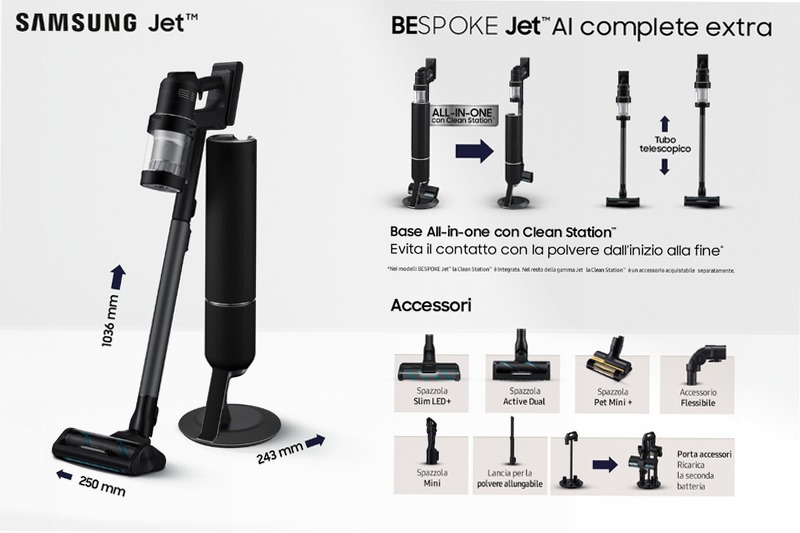 Aspirapolvere Samsung Bespoke Jet™ AI - Pulizia Efficace e Intelligente 0.5lt Nero 1400w