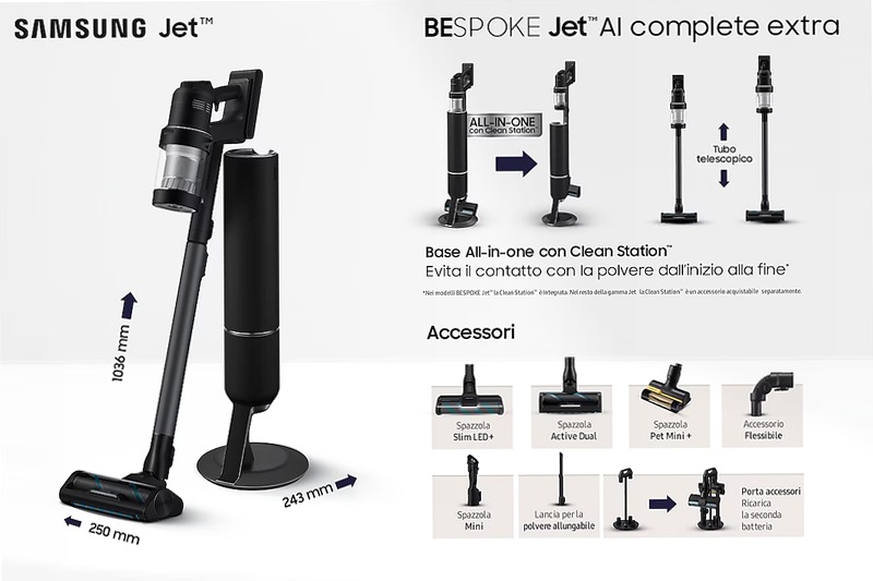 Aspirapolvere senza filo Samsung Bespoke Jet™ AI complete extra 280W VS28C9784QK