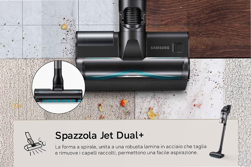 Aspirapolvere senza filo Samsung Jet 95S Complete Extra 280W 120 min 2.49kg con spazzola Slim LED Satin Black | Samsung Italia