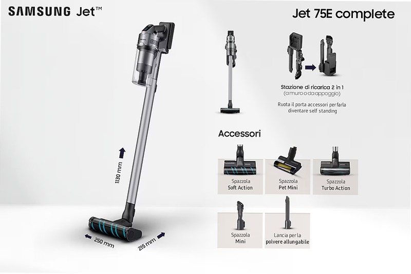 Aspirapolvere senza filo Samsung Jet™ 75E complete 200W VS20B75ACR5