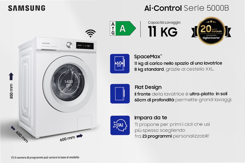Lavatrice AI Control 11Kg WW11BB504DTW Bianco