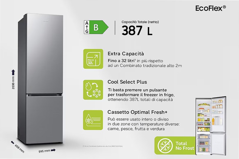 Frigorifero Combinato Samsung EcoFlex 2m 387L RL38T607BS9/EF Inox B