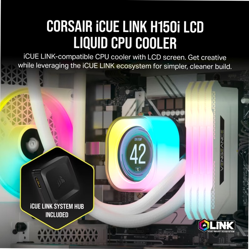 Dissipatore a Liquido iCUE H150i LCD - Bianco