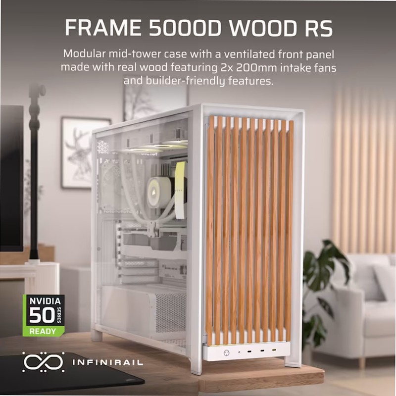 Case PC mid-tower modulare FRAME 5000D WOOD RS - Bianco/Rovere 2