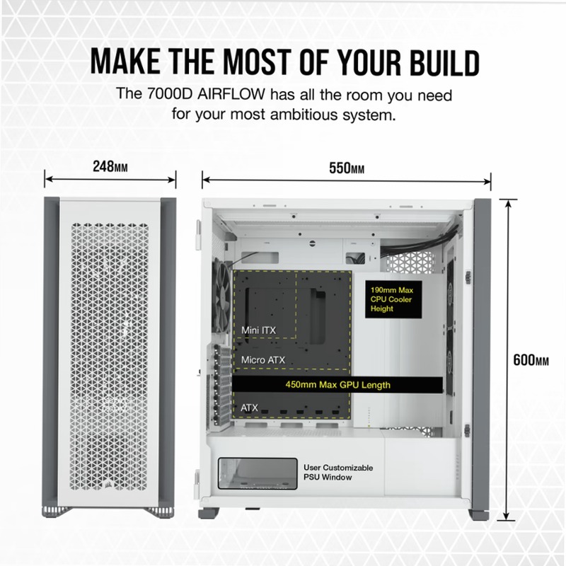 Case PC ATX Full-Tower CORSAIR 7000D AIRFLOW - Bianco 3
