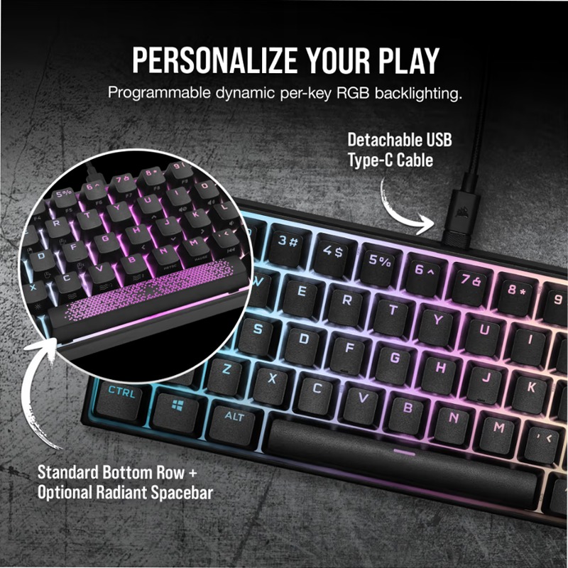 Tastiera gaming meccanica 60% K65 RGB MINI — Cherry MX SPEED — Nero