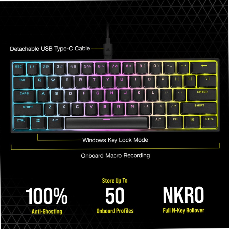 Tastiera gaming meccanica 60% K65 RGB MINI — Cherry MX SPEED — Nero