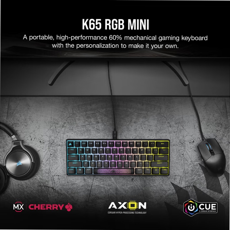 Tastiera gaming meccanica 60% K65 RGB MINI — Cherry MX SPEED — Nero