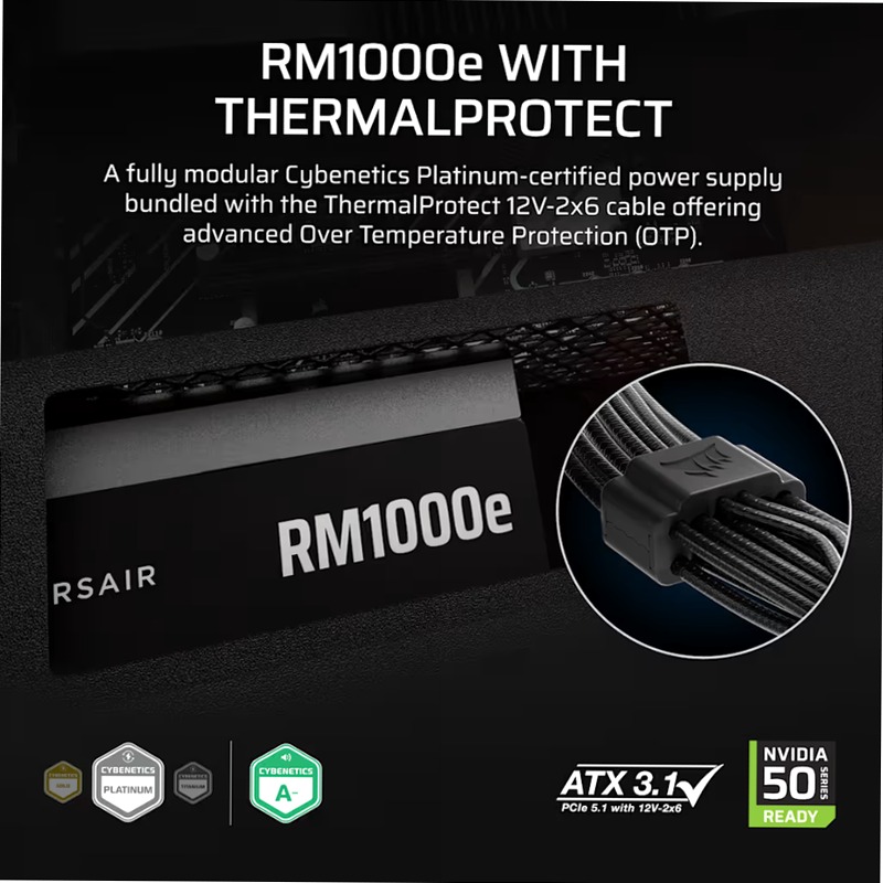 RM1000e ATX 3.1 Low-Noise ATX Power Supply with ThermalProtect 12V-2x6 Cable (EU)