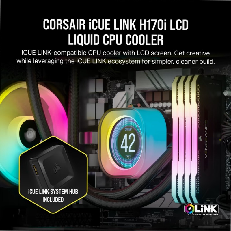 Dissipatore a liquido per CPU iCUE LINK H170i LCD (ricondizionato)