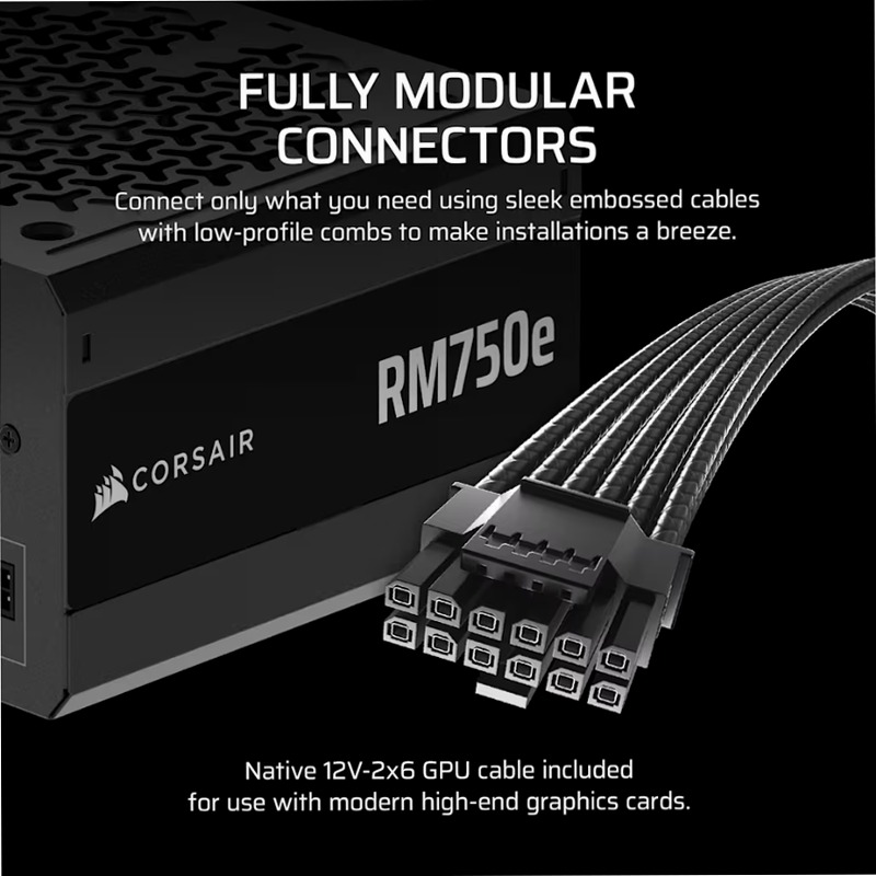 Alimentatore ATX RMe Series RM750e interamente modulare e a bassa rumorosità (UE)