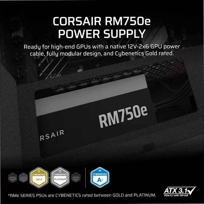 Alimentatore ATX RMe Series RM750e interamente modulare e a bassa rumorosità (UE)