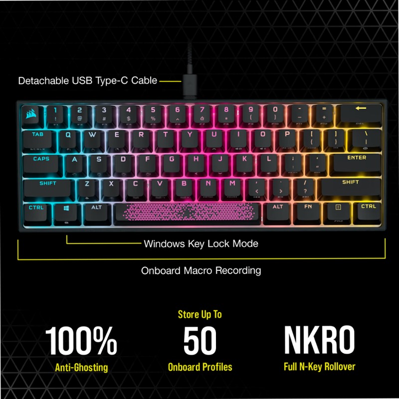 Tastiera Gaming K65 RGB MINI - Cherry MX Red Meccanica
