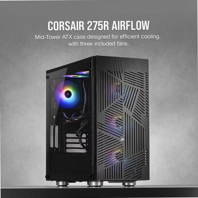Case gaming mid-tower in vetro temprato 275R Airflow — nero