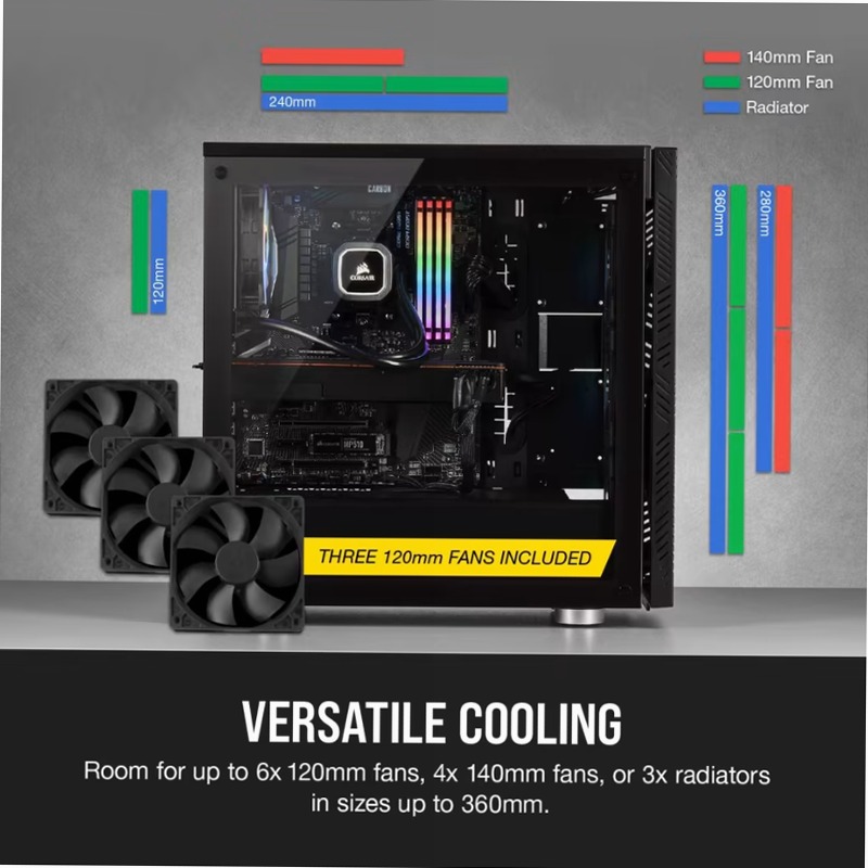 Case gaming mid-tower in vetro temprato 275R Airflow — nero